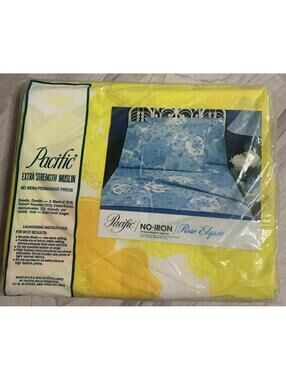 Vtg Pacific No-Iron Extra-Strength Muslin Twin Bed Flat Sheet Floral NEW Yellow